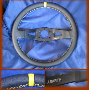 abarth アバルトロゴ　35パイ　2本スポーク　ラリー　ステアリングホイール　ディープディッシュ　革張り　新品　デルタインテグラーレ