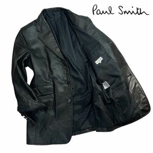 美品 Paul Smith LONDON ポールスミス ロンドン 3Bレザーテーラードジャケット サイズM ブラック 牛革 美シルエット 上質レザー 人気 A2631