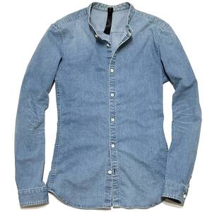 定価3.5万 wjk cool max stretch denim band collar shirts サイズL ブルー ストレッチデニムバンドカラーシャツ akm ジュンハシモト