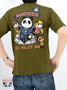 PDJ POLICE BOX半袖Tシャツ◆PANDIESTA JAPAN カーキLサイズ 523858 パンディエスタジャパン パンダ 刺繍