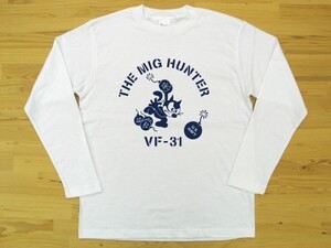 THE MIG HUNTER 白 5.6oz 長袖Tシャツ 紺 S ミリタリー トムキャット VFA-31 U.S. NAVY VF-31