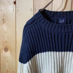 [KWT3645] GAP ギャップ 長袖ニット メンズ ネイビー ホワイト L 60