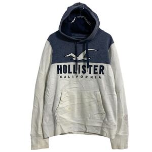 HOLLISTER ロゴスウェット パーカー XS ホワイト ブルーグレー ホリスター プルオーバー 古着卸 アメリカ仕入 a611-6121