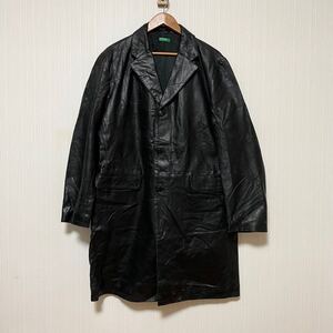 UNITED COLORS OF BENETTON ベネトン レザー チェスター コート 本革 アウター 古着 vintage 黒 革コート レザーカーコート イタリア