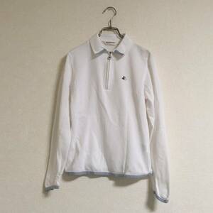 BLACK&WHITE ブラックアンドホワイト ポロシャツ ハーフジップ 刺繍 長袖 ゴルフ　白 1号Sサイズ