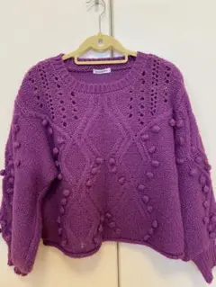 natural couture ニット セーター 紫 ポンポン付き
