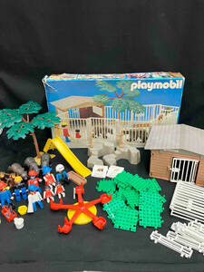 ジャンク [箱付] Playmobil プレイモービル 動物園 3435 ブロック レトロ 当時物 動物 熊 猿 小屋 柵 木 滑り台