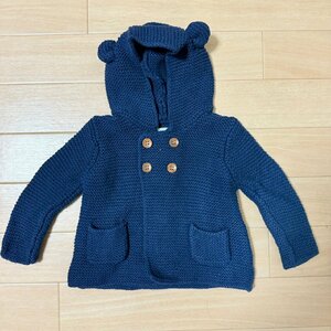 ZARA Mini ザラ ベビー ニット パーカー ネイビー 鍵針編み くま耳フード 6-9ヶ月 74cm