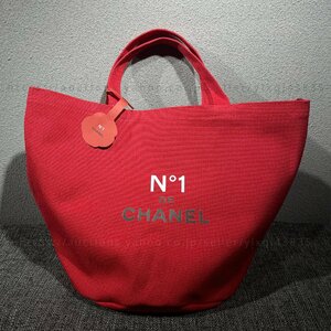 シャネル ノベルティ 非売品 CHANEL VIPギフト トートバッグ カメリア 赤 レッド 大きめ 帆布 キャンバス ブランド レディース