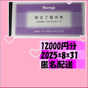 12000円分 (500円×24枚)最新2025.8.31迄 ハニーズ Honeys 株主優待券 優待で頂き新品未使用安心して御使用出来ます