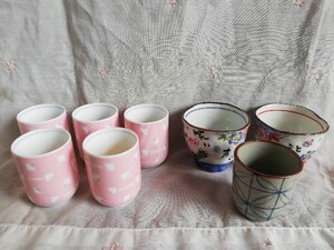 【ば-28】 湯飲み コップ / 8個 セット ■ おまけ 急須 ■ 茶器 家庭用