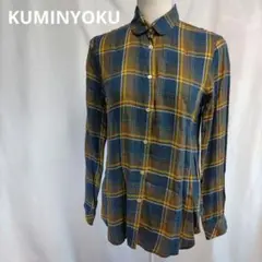 KUMINYOKU チェック柄 長袖シャツ ネイビー×黄