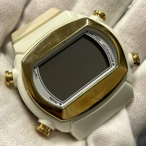 【電池切れ/本体のみ】adidas アディダス CANDY キャンディー クォーツ 腕時計 デジタル文字盤 ホワイト×ゴールド ロゴ メンズ ADH1571