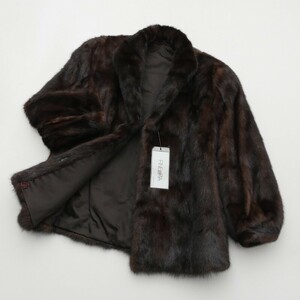 GQ0937＝ダークミンク*最高級毛皮*リアルファー*ミンク/MINK*ファーコート*ショートコート*サイズF*ブラウン系