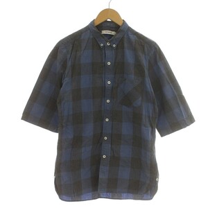 ノンネイティブ nonnative 18SS DWELLER B.D. SHIRT COTTON BLOCK CHECK ボタンダウンシャツ 半袖 ブロックチェック 0 S 青 ブルー