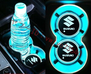 スズキ SUZUKI 車用 LEDコースター ドリンクホルダー ライトマットパッド 自動点灯消灯 USB充電マット 車カップホルダーライト 2個セット