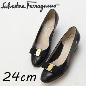 ◆Salvatore Ferragamo サルヴァトーレ フェラガモ レザー ヴァラリボン ヒール パンプス 黒 ブラック 6 1/2