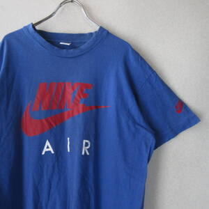 ○80s NIKE ナイキ◆Tシャツ カットソー 半袖 プリント 袖ロゴ刺繍 80年代 ヴィンテージ◆メンズ ブルー Mサイズ