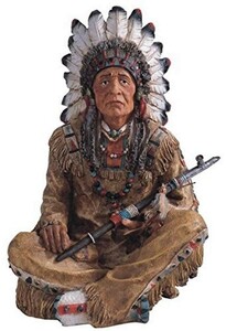 StealStreet製 喫煙パイプを持った、ネイティブアメリカン（インディアン酋長）、彫像 彫刻 高さ 約35ｃｍ（輸入品