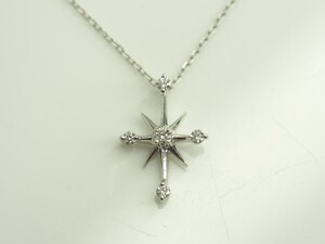 N063●STAR JEWELRYスタージュエリー　素敵なクロッシングスターダイヤネックレスK18WG ご希望の方にスタージュエリーの箱をお付け致します