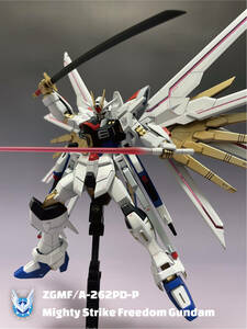 【1円スタート】 HG 1/144 マイティーストライクフリーダムガンダム 塗装済完成品 機動戦士ガンダムSEED FREEDOM 　アクションベース付き