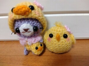 作家様☆ ハンドメイド ひよこ着ぐるみ猫ちゃん ＋ ひよこ あみぐるみ ぬいぐるみ■ブライスのお友達にも♪