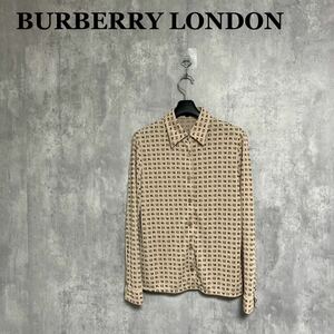 BURBERRY LONDON 総ロゴ柄 ボウタイブラウス 40 長袖シャツ モノグラム ホースロゴ バーバリー