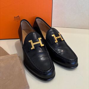 HERMES ヒール5㎝ローファー　 黒　 レザー　 イタリア製　サイズ36㎝　日本サイズ23.5㎝位