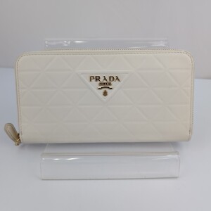 【 未使用品 】 PRADA プラダ レザー ラウンドファスナー 長財布 ホワイト 白 ユニセックス 