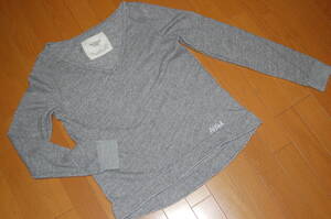 412-2★Abercrombie&Fitch/アバクロ★ムラ糸天竺 ダメージ加工付き●Vネック　長袖Tシャツ■レディスS■中古良品