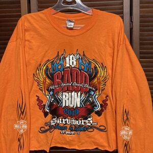 1スタ 再落無し AWGV オレンジ バイク Tシャツ 長袖 ロンT BADDRUN バッドラン イラスト 90s 00s ビンテージ 古着 卸 仕入