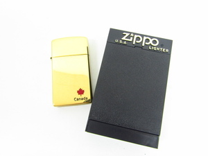 ZIPPO ジッポー CANADA カナダ工場 スリムZIPPO 2002年 オイルライター ケース付☆AC23250