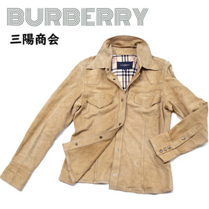 BURBERRY■スウェードラムレザーシャツジャケット　レディース38　ノバチェック裏地 バーバリー三陽商会　ベージュ