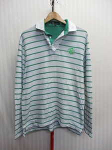 23区GOLF　23区ゴルフ　長袖ポロシャツ　メンズLL XL　緑ボーダー柄シャツ　長袖シャツ ゴルフウエア ゴルフシャツ スポーツシャツ　05151