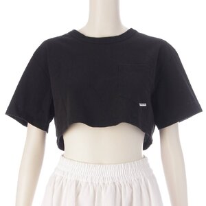 【アレキサンダー ワン】Alexander Wang ロゴ ショート丈 クロップド 短丈 トップス 半袖 Tシャツ カットソー ブラック XS【中古】208434