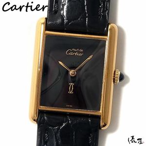 【カルティエ】マストタンク LM 手巻き ブラック 極美品 アンティーク OH済み メンズ 時計 Cartier Tank 俵屋