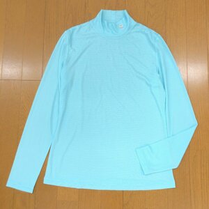 美品 LANVIN SPORT ランバンスポール ビジュー装飾 ハイネック ゴルフシャツ 40(L) ライトブルー系 日本製 カットソー ロンT レディース