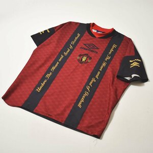 ★90s マンチェスターユナイテッド FC サッカー ゲームシャツ L レッドxブラック 90年代 古着 アンブロ製 SHARP ユニフォーム Tシャツ★