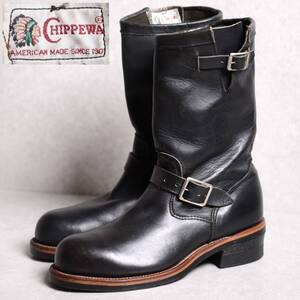 【美品】【US8E】白タグ チペワ CHIPPEWA 27899 PT99 エンジニア ブーツ 黒 ブラック ビンテージ USA製 80s90s