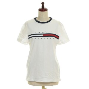 ◇503292 TOMMY HILFIGER トミーヒルフィガー ◇半袖Tシャツ ボーダーロゴT サイズS 綿 レディース ホワイト