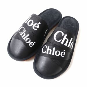 未使用品★Chloe クロエ CHC21A489 WOODY ウッディ ロゴ入り ミュール／スリッパ レディース ブラック×ホワイト 36 箱・保管袋付き