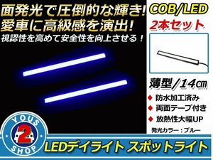 メール便 COB LEDデイライト スポットライト 14cm 薄型 防水 12V ブルー