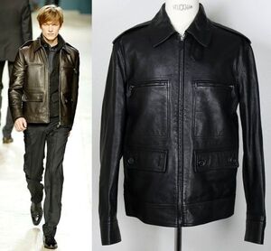 07AW HERMES BUFFALO LEATHER JACKET size 52 black エルメス バッファロー　レザー ジャケット b8729