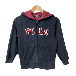 POLO by RALPH LAUREN ポロバイラルフローレン キッズ スウェット パーカー ロゴ ワッペン ジップアップ 130 ネイビー 袖ロゴ A17