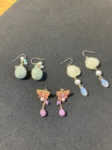 1-425 ANNA SUI アナスイ アクセサリー ピアス 青りんご 薔薇 蝶々 モチーフ 3点 おまとめ セット 装飾 ファッション ジュエリー