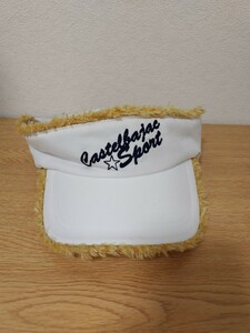 ☆美品☆【CASTELBAJAC】カステルバジャック サンバイザー 白 ホワイト ニット ファー 冬用 ゴルフウェア GOLF 帽子