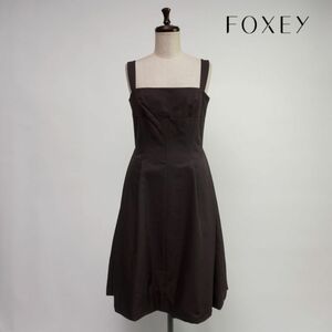 美品 FOXEY フォクシー ノースリーブバルーンフレアワンピース 裏地あり レディース ダークブラウン こげ茶 サイズ38*OC78