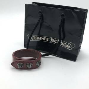 CHROME HEARTS クロムハーツ ブレスレット 3ボタン 2スナップレザーブレスレット ハートボタン レッド P2783