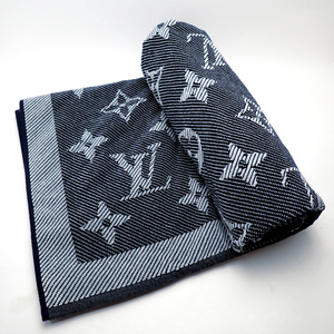 LOUIS VUITTON ビーチタオル 未使用 モノグラム ネイビー コットン ルイ・ヴィトン LV 413888 ベルギー製 綿 Beach Towel 質屋 神戸つじの