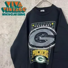 レア90s【古着】NFLパッカーズ スウェットトレーナー ブラック メンズL